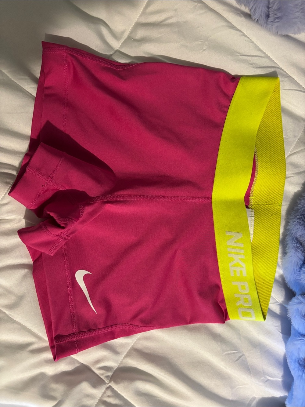 Nike Pink Athletic Shorts with Neon Yellow Waistband